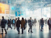 The image depicts a sophisticated AI interface, symbolizing the convergence of artificial intelligence and data analytics.