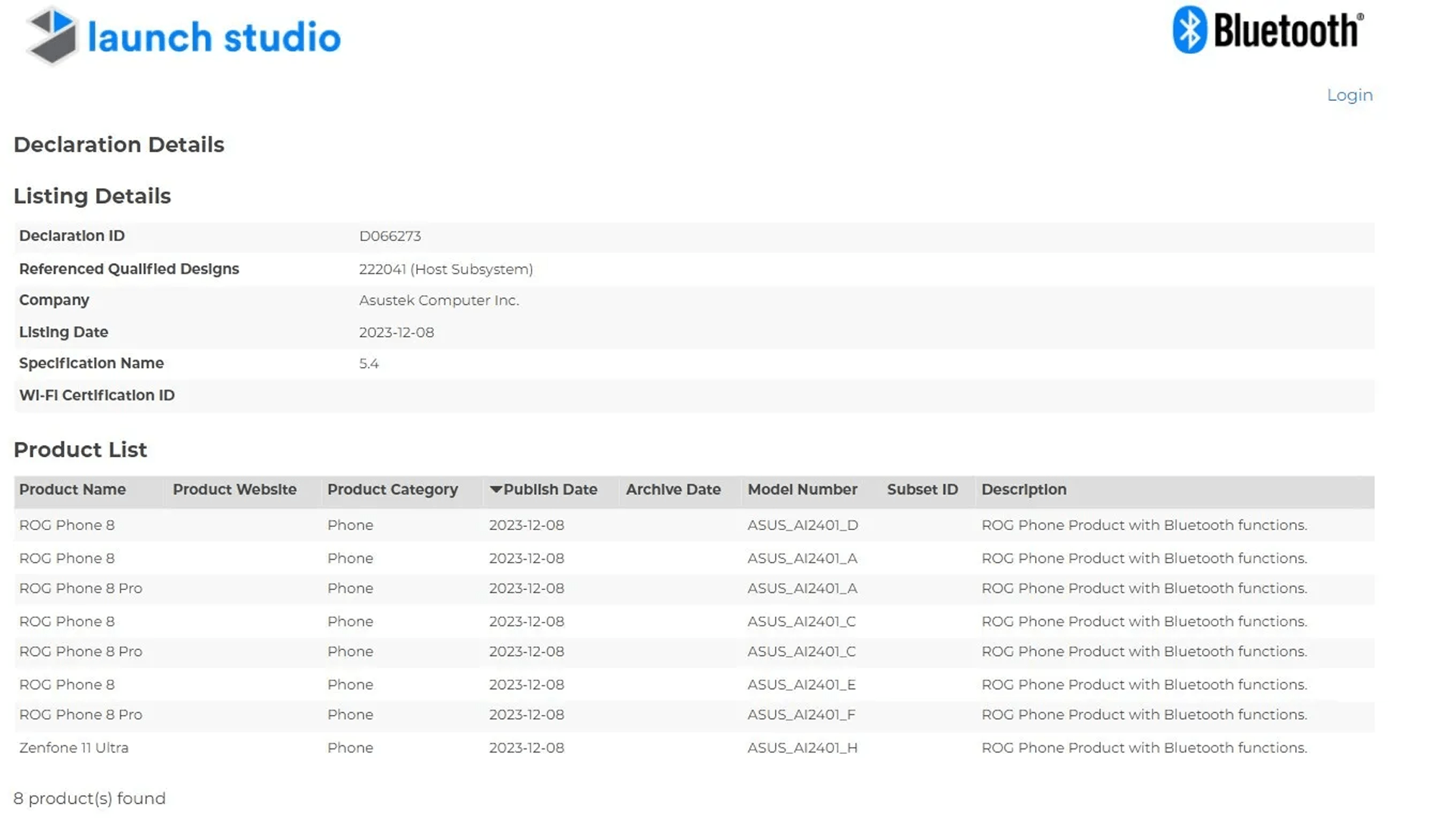 Asus Zenfone 11 Ultra Bluetooth certification