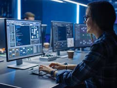 Woman sitting in front of a computer