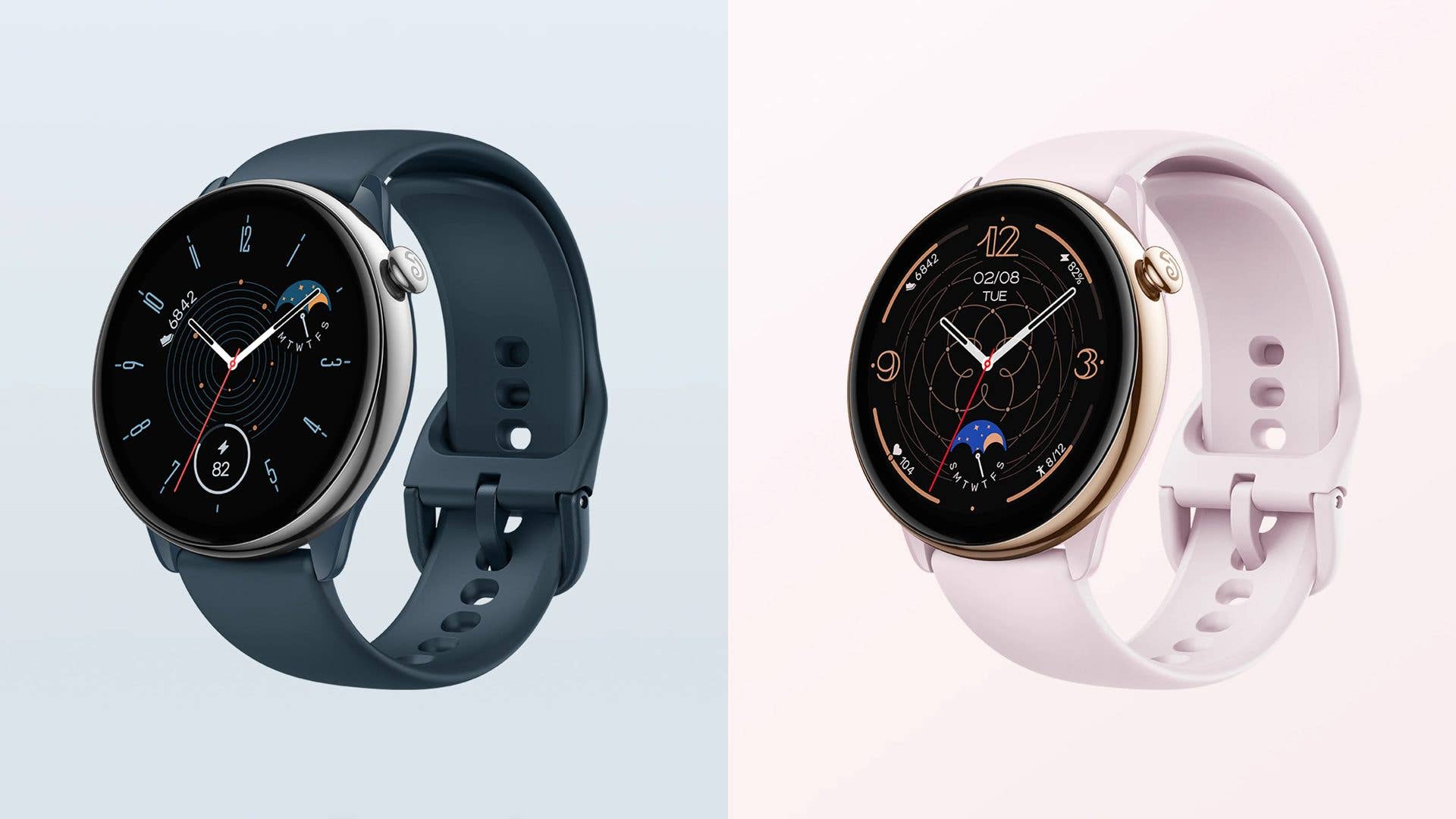 Amazfit GTR Mini in blue and pink Amazfit GTR Mini colors