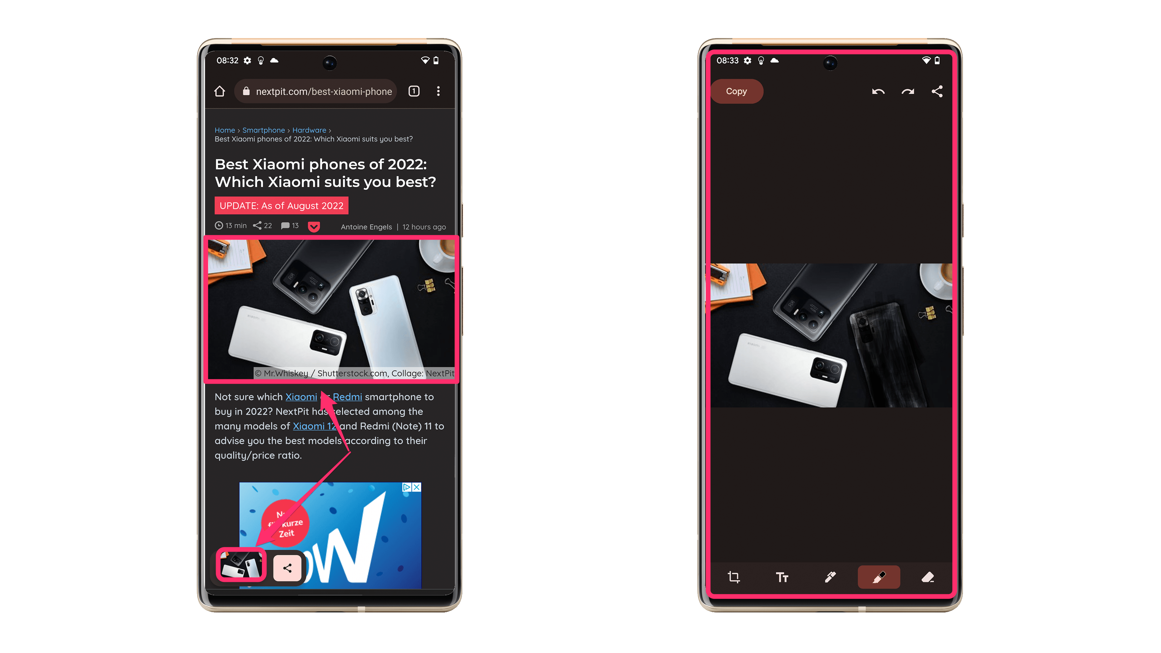 Bilder werden direkt in Google Markup bearbeiten. Screenshots der neuen Zwischenablage in Android 13 3