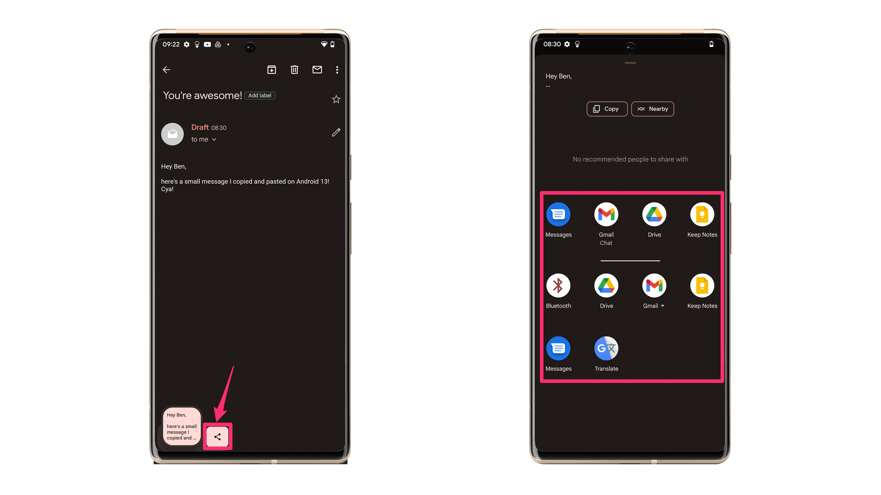 Wollt Ihr nix bearbeiten, könnt Ihr direkt auf den Teilen-Dialog tippen. Neue Zwischenablage in Android 13 Screenshot 2