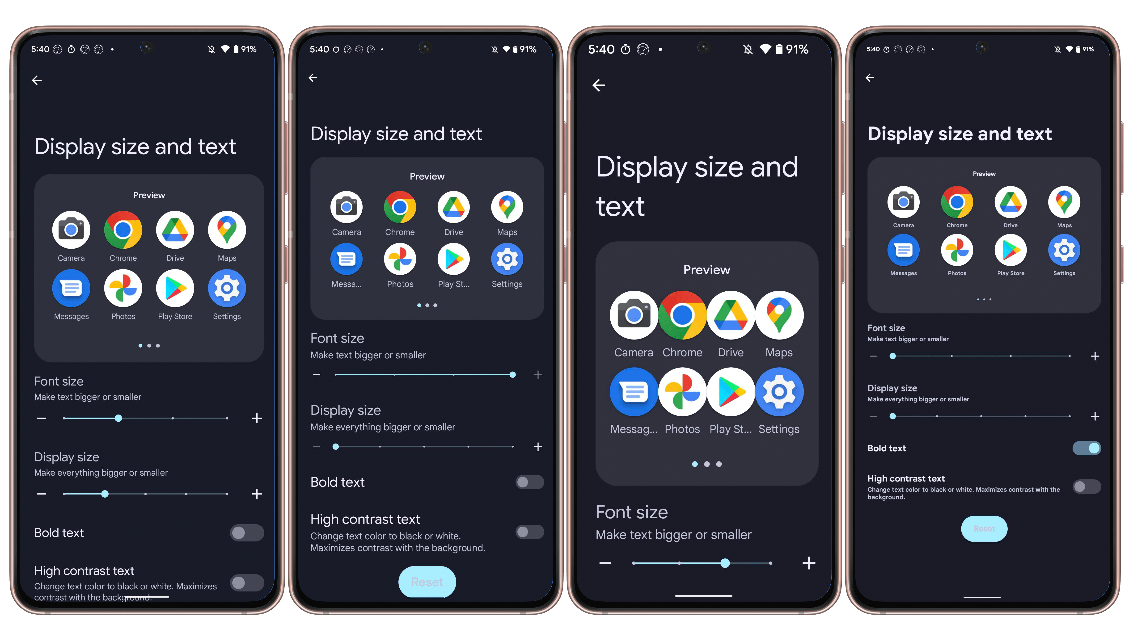 Android 13 overview display size and text