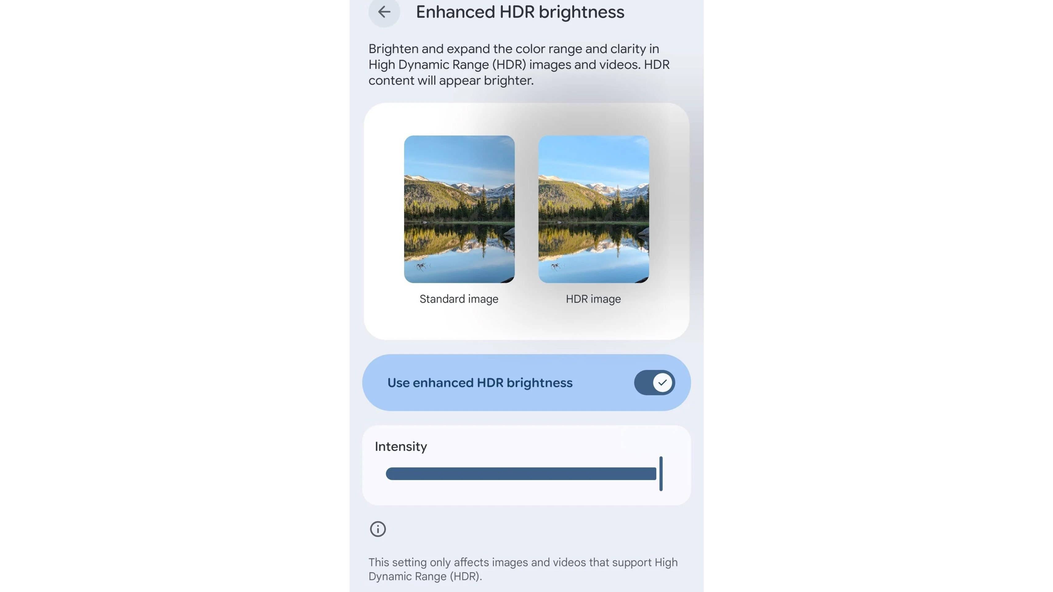 Google's new Enhanced HDR brightness feature in Android 16 Canary build