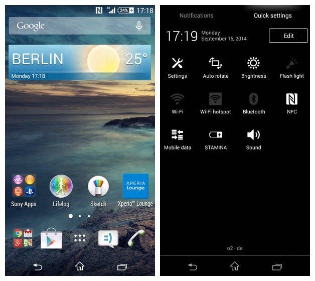 AndroidPIT Xperia Z3 Compact home screen quick settings