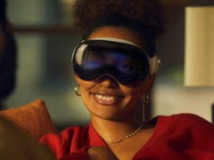 A person wearing the Apple Vision Pro headset