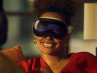 A person wearing the Apple Vision Pro headset