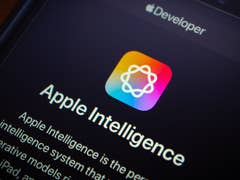 Apple Intelligence app logo and description on a mobile device screen.