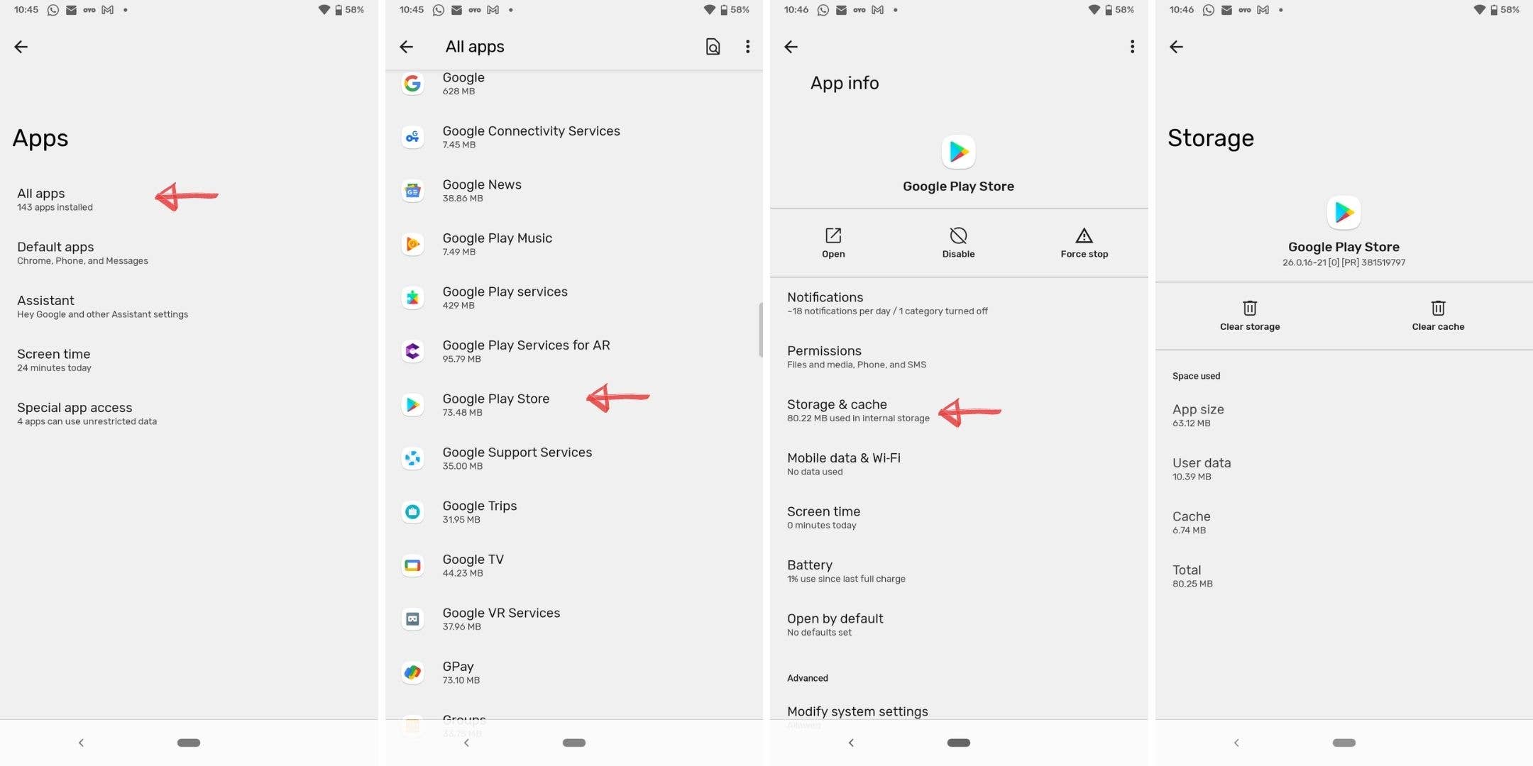 Screenshots showing how to clear an Android app cache. Screenshots showing how to clear an Android app cache.