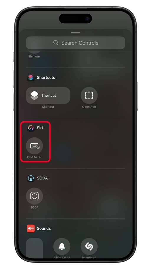 A smartphone screen displaying Siri options, including u0027Type to Siriu0027.