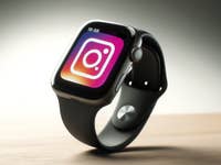 Apple Watch Series 9 displaying the Instagram app interface on a minimalist background.