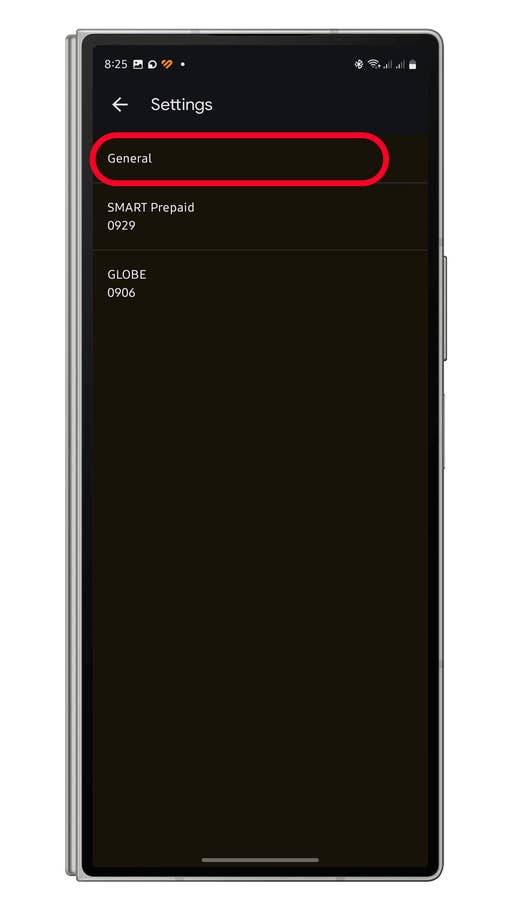 A smartphone screen showing Google Messages settings with u0027Generalu0027 highlighted.