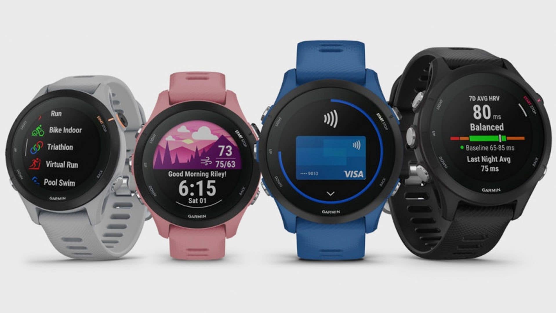 Garmin Forerunner 255s (left) and Forerunner 255 (right) Garmin Forerunner 255 and 255s runner smartwatch
