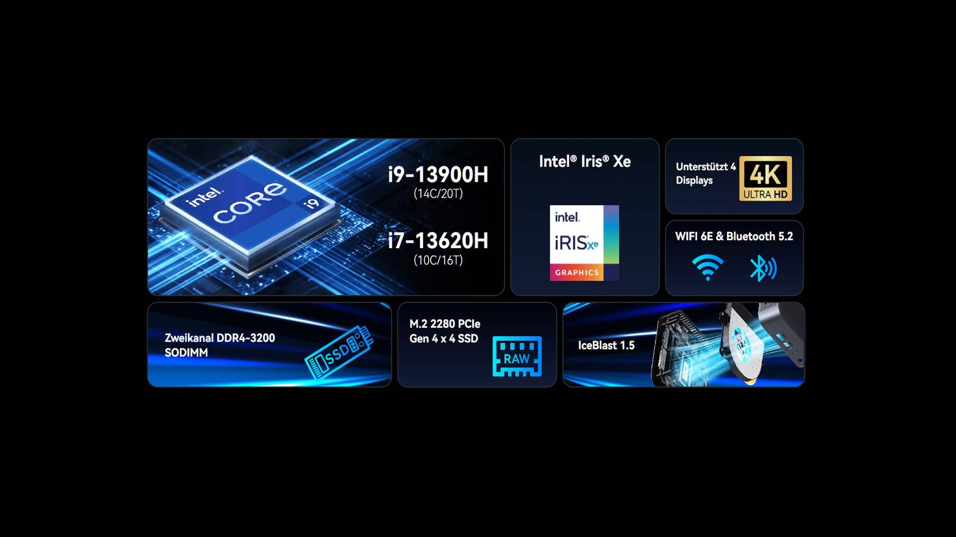 Choose from a Core i7 or Core i9 processor for the Geekom GT13 Pro.