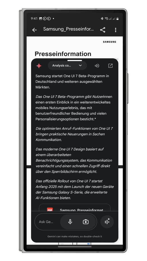 Samsung press release about One UI 7 Beta program in Germany and other markets.