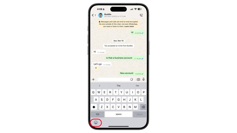 A smartphone displaying a WhatsApp conversation with messages about a business account.