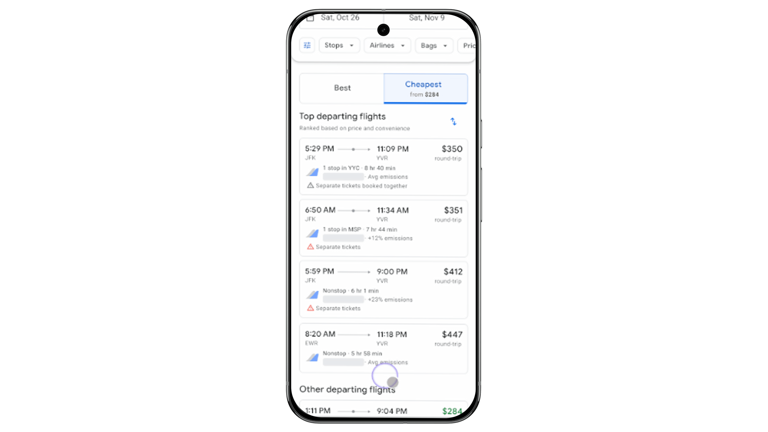 Google Flights gets new Cheapest tab