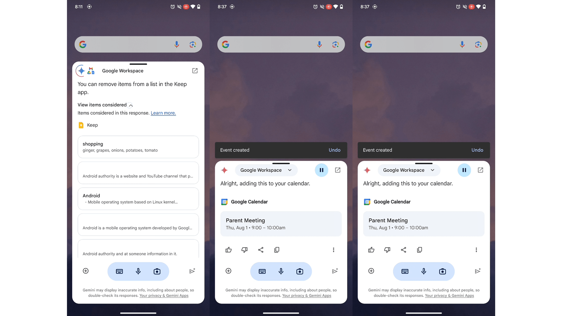 Google Gemini chatbot on more Android apps