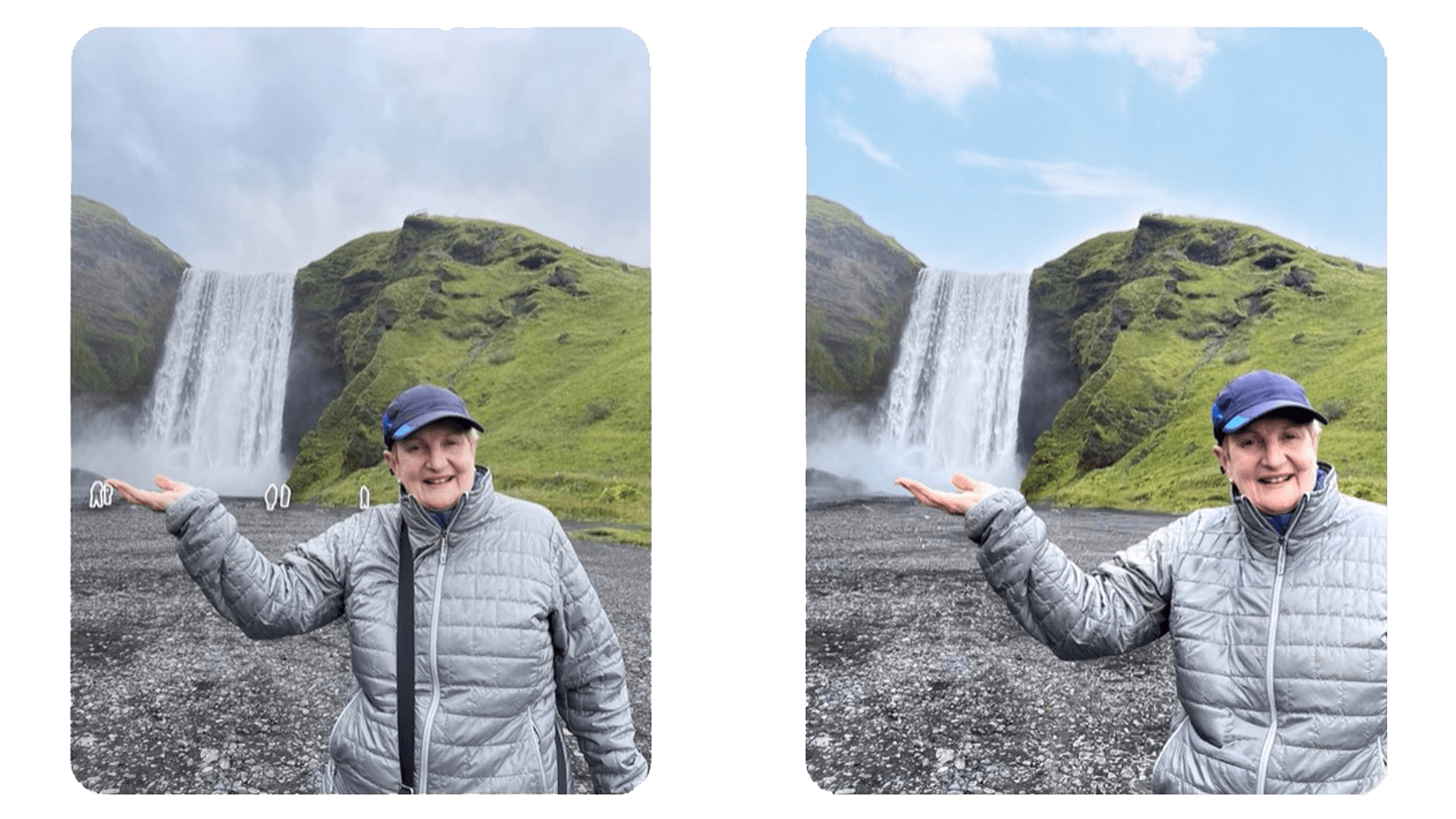 Google Magic Editor sample photos editing of subjects and removing objects.