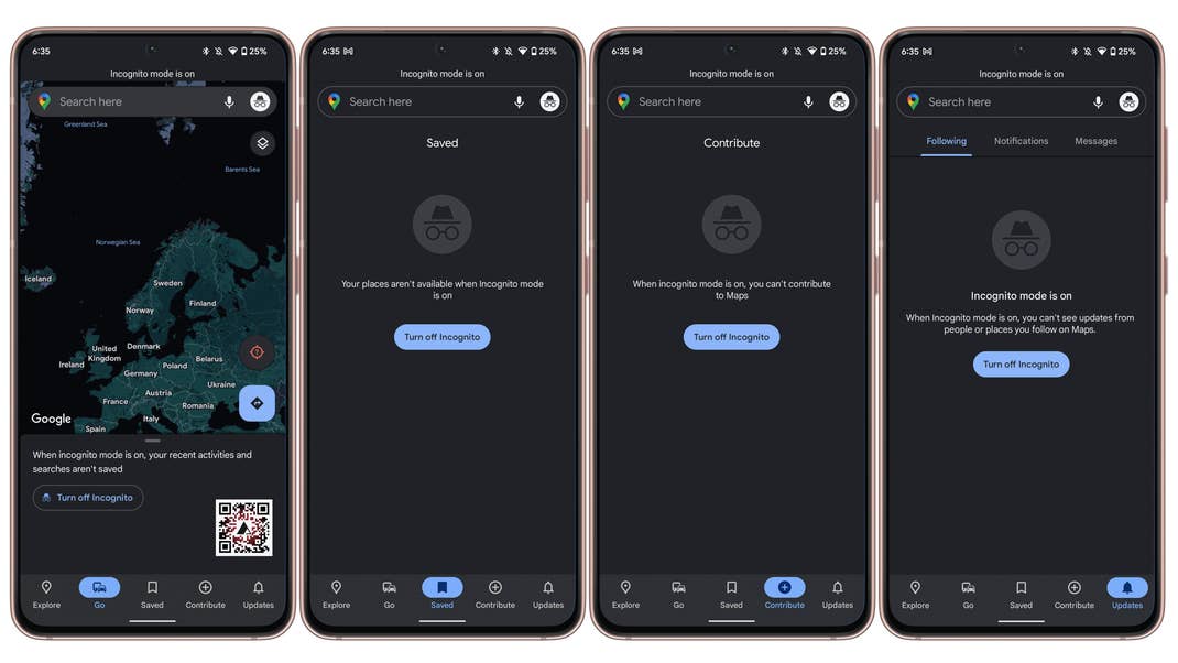 Many of the Google Maps tabs are disabled.