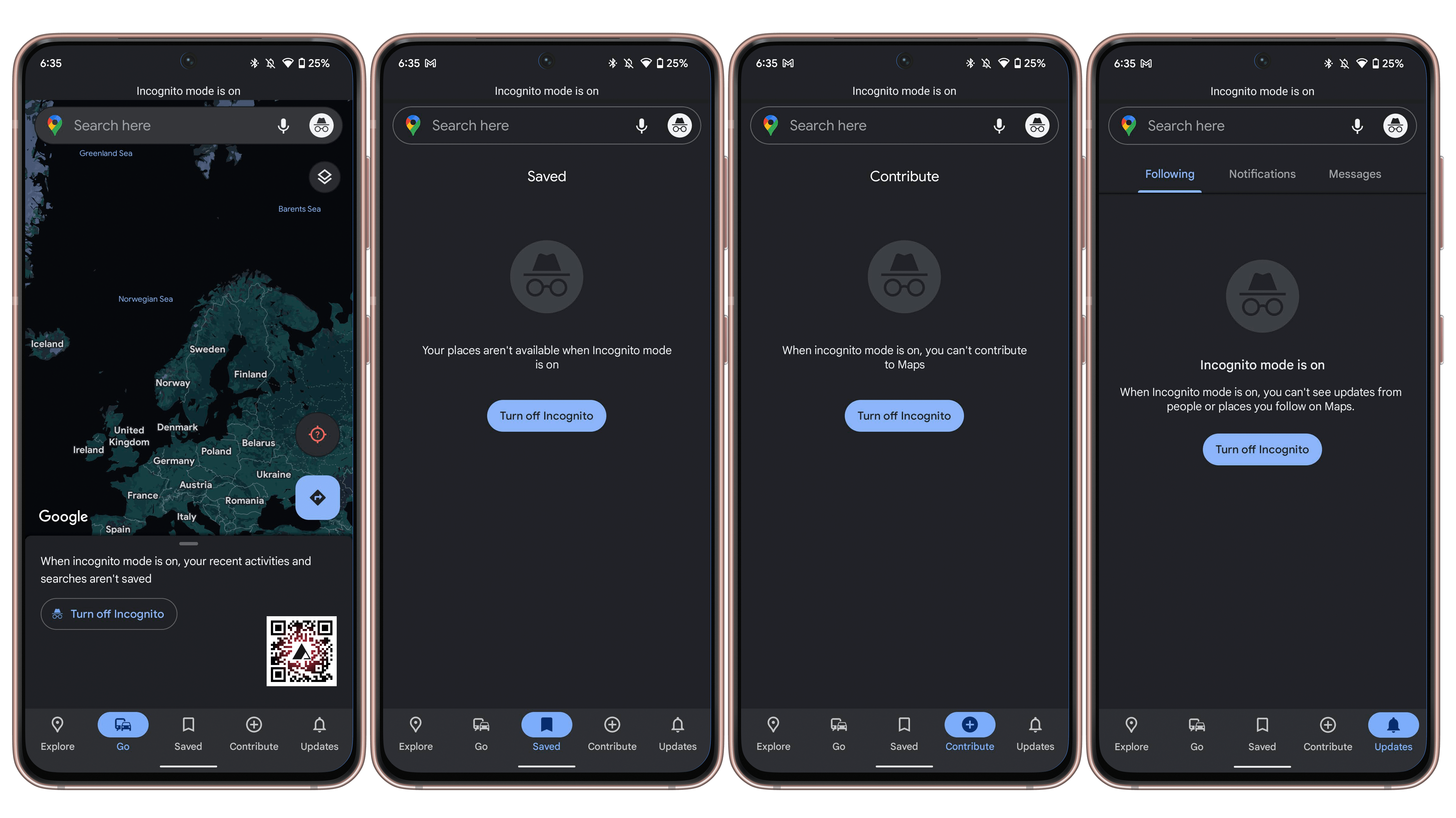 Many of the Google Maps tabs are disabled.
