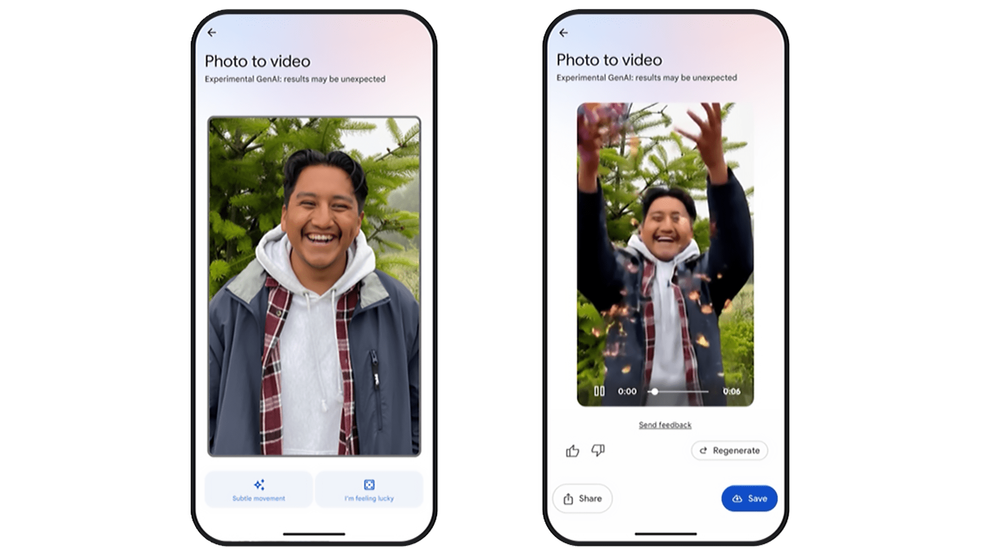Google Photos' photo-to-video generator AI feature.