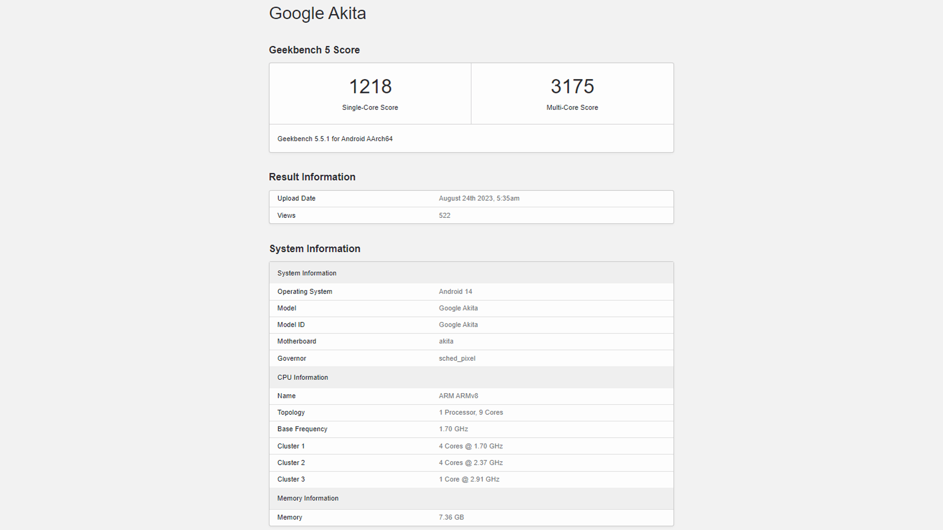 Google Pixel 8a benchmark scores Google Pixel 8a benchmark scores
