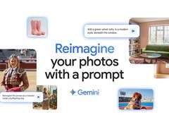 A collage promoting Gemini, showcasing various images with prompts to reimagine photos.