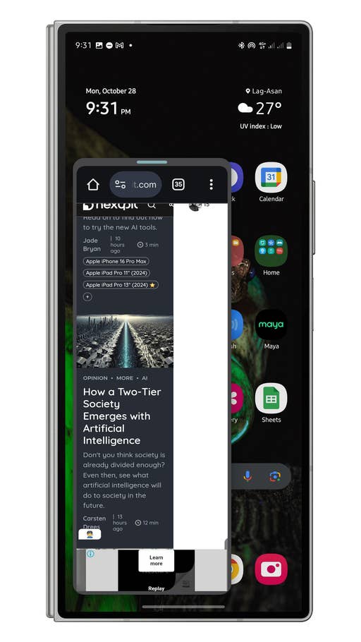 Samsung One UI Gestures Swipe for pop-up view