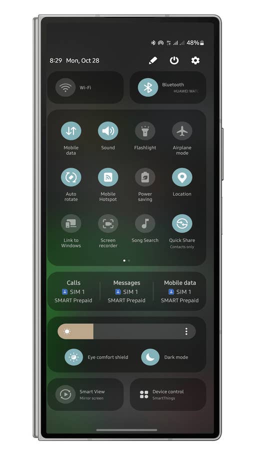 Samsung One UI Gestures Quick Settings Panel