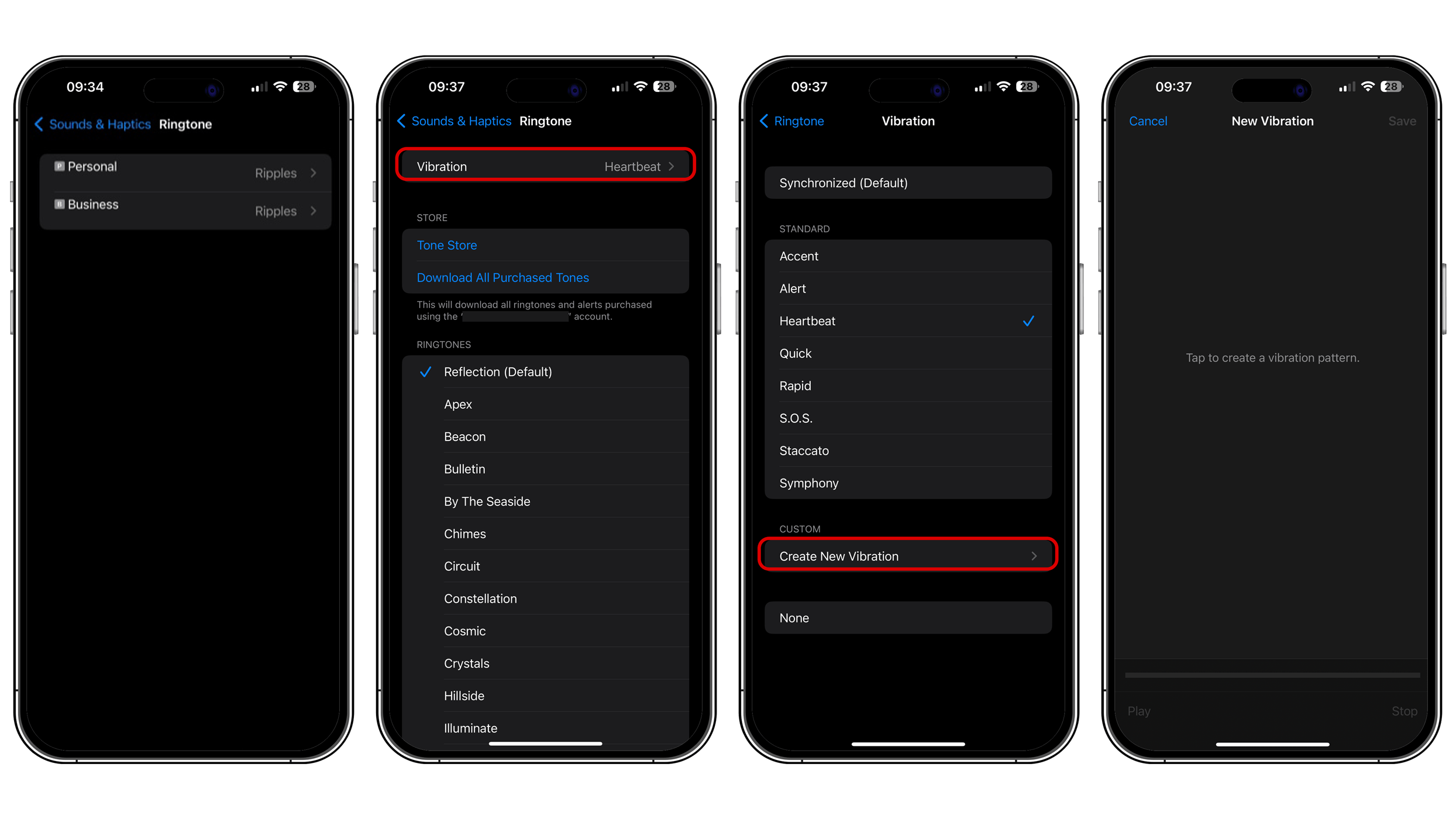 How to set individual vibration per number on dual-SIM iPhone
