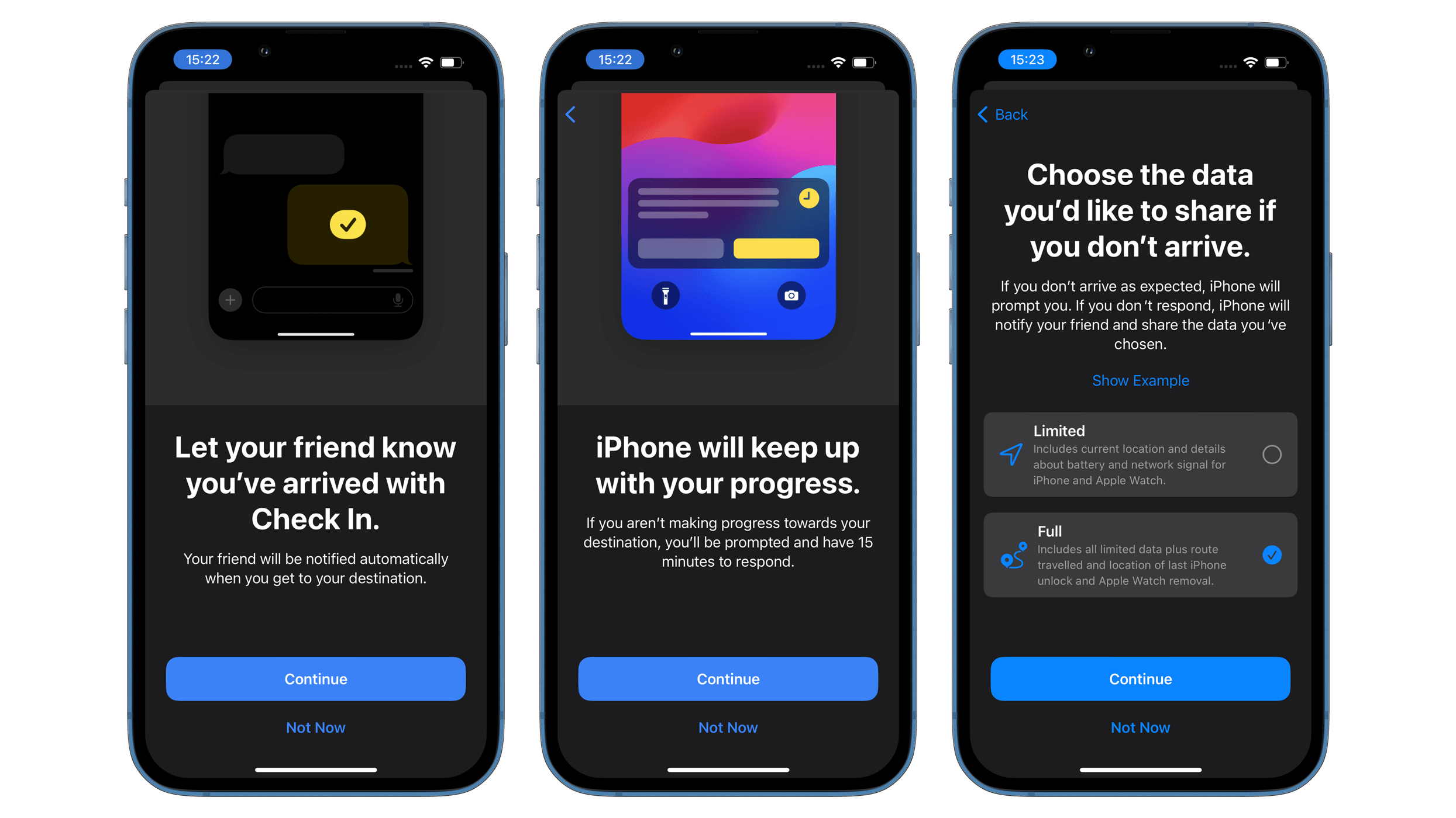 How to setup location and data on Check In feature in iOS 17