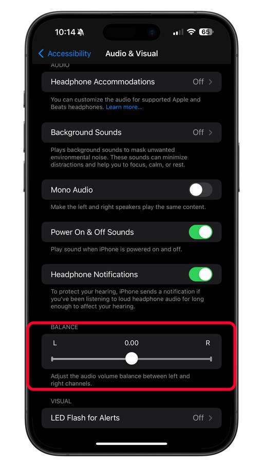 How to check audio volume balance for iPhones