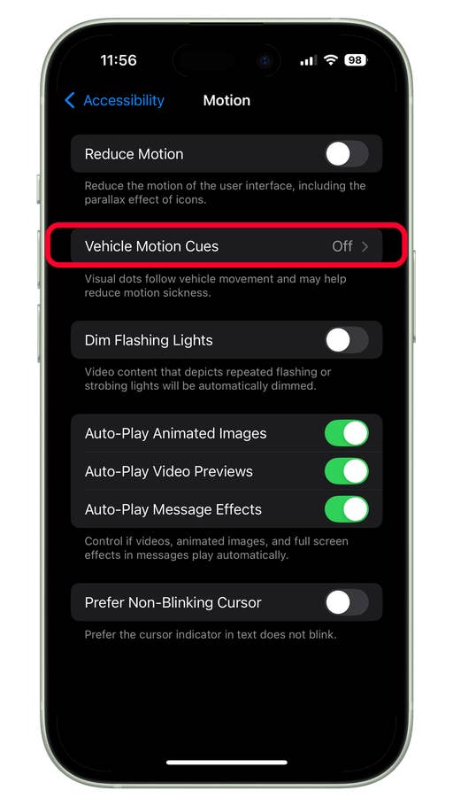 How to use iOS Vehicle Motion Cues on iPhone