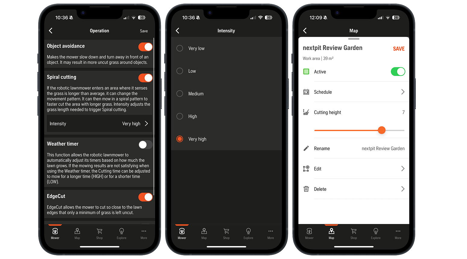 Set the cutting height, schedule, and navigation via the app.
