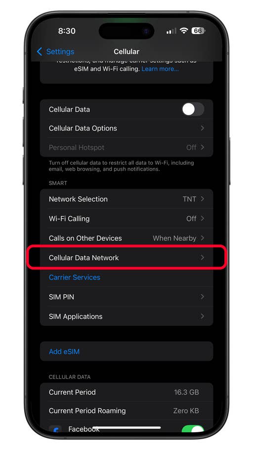 Resetting an APN or cellular data network on iPhone