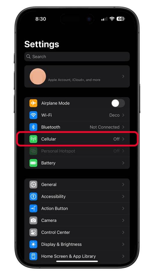 iPhone cellular data settings