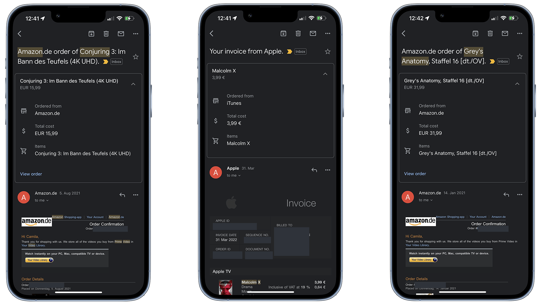 Amazon Prime Video invoices