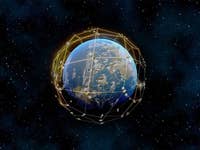 Illustration simulating Iridium's satellite constellation coverage around the Earth.