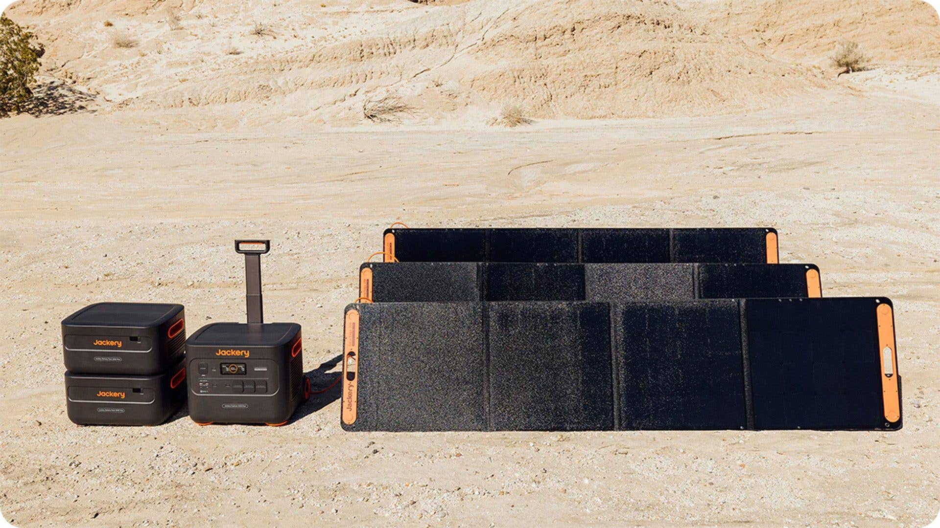 The Jackery Explorer 2000 Plus can also be charged via the SolarSaga solar panels. Jackery Exolorer 2000 Plus with solar panels