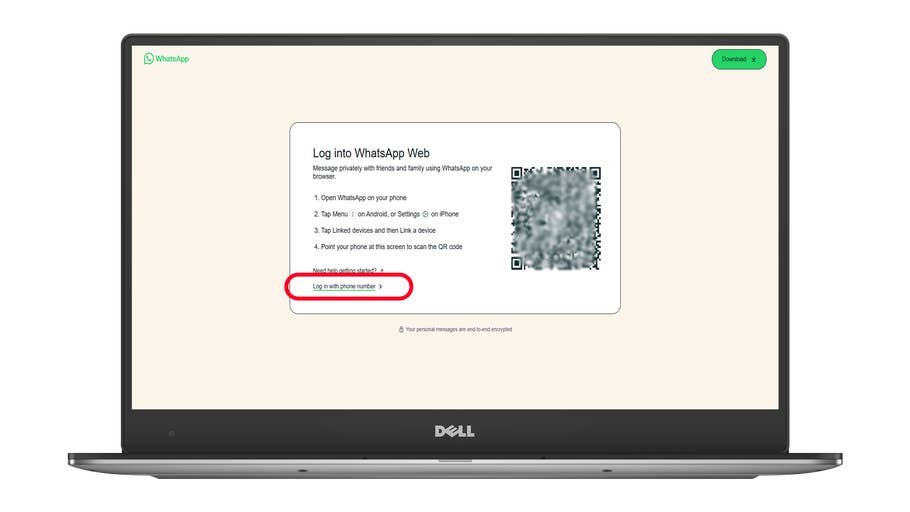 Login screen for WhatsApp Web with QR code and instructions to link a device.