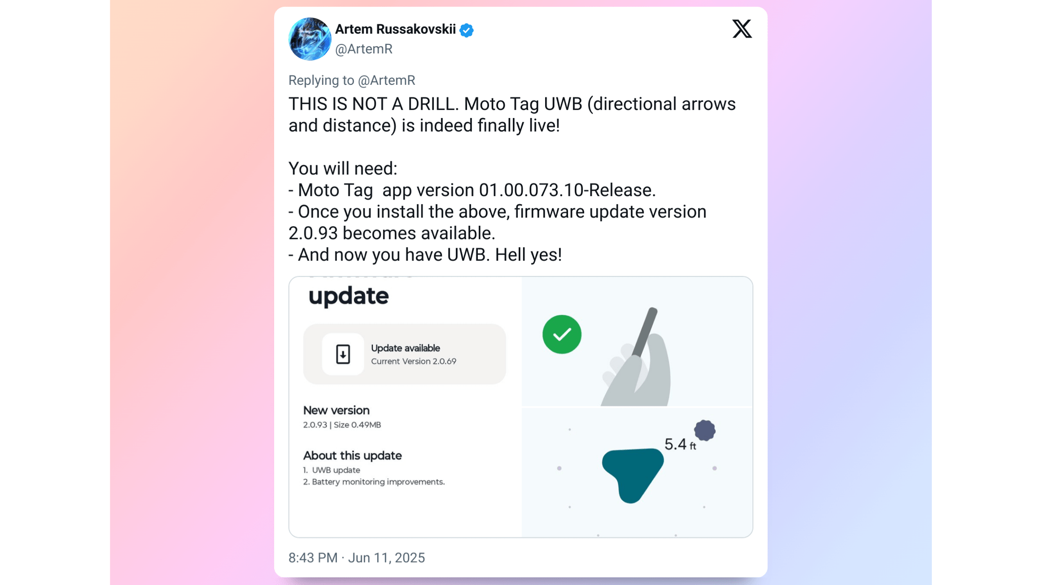 Motorola updates the Moto Tag to enable UWB feature.