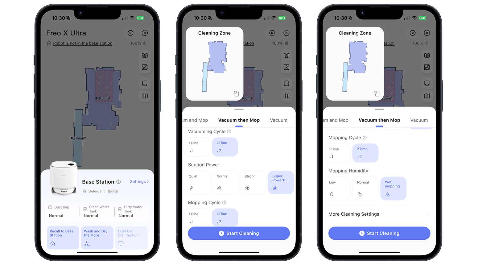 The app is useful to set different settings, including up to 4 suction levels and the water flow rate. The app is useful to set different settings, including up to 4 suction levels and the water flow rate.