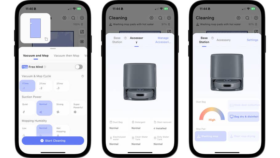 Mobile app interface for the Narwal Z10 Ultrau0027s cleaning and accessory management.