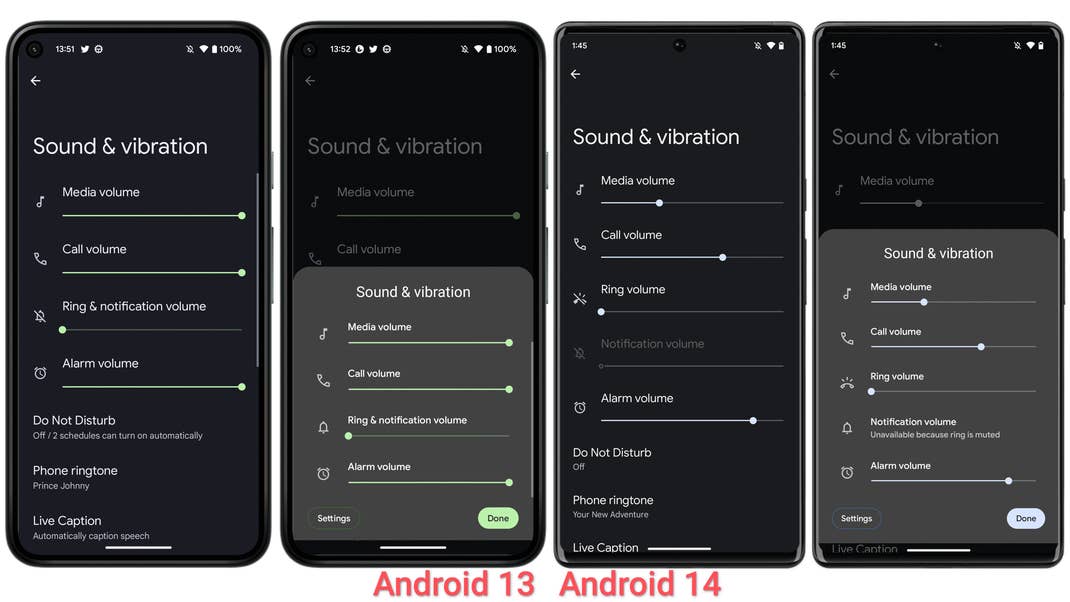 Android 14 DP2 volume contol setttings