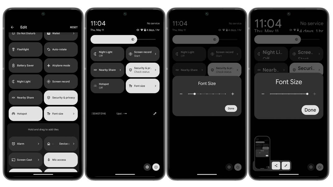 Android 14 beta 2 - Font Size Quick setting shortcut