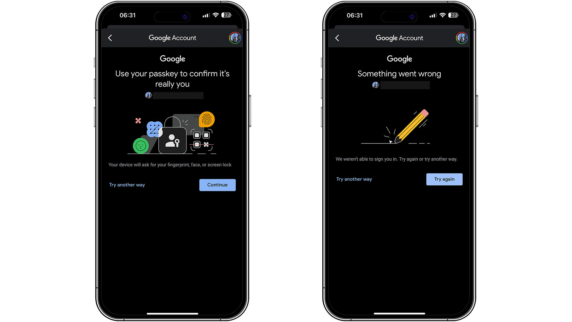 Screenshots showing how to set up passkey in to Google's accounts and apps.