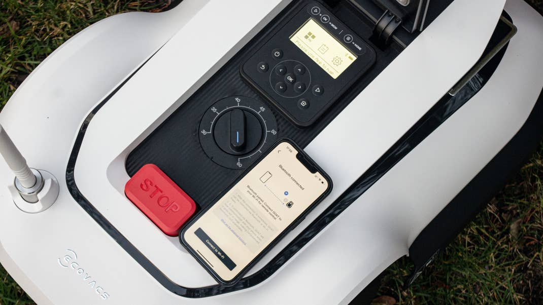 Under a flap on the top of the Ecovacs Goat G1, you Ecovacs Goat G1 robotic mower