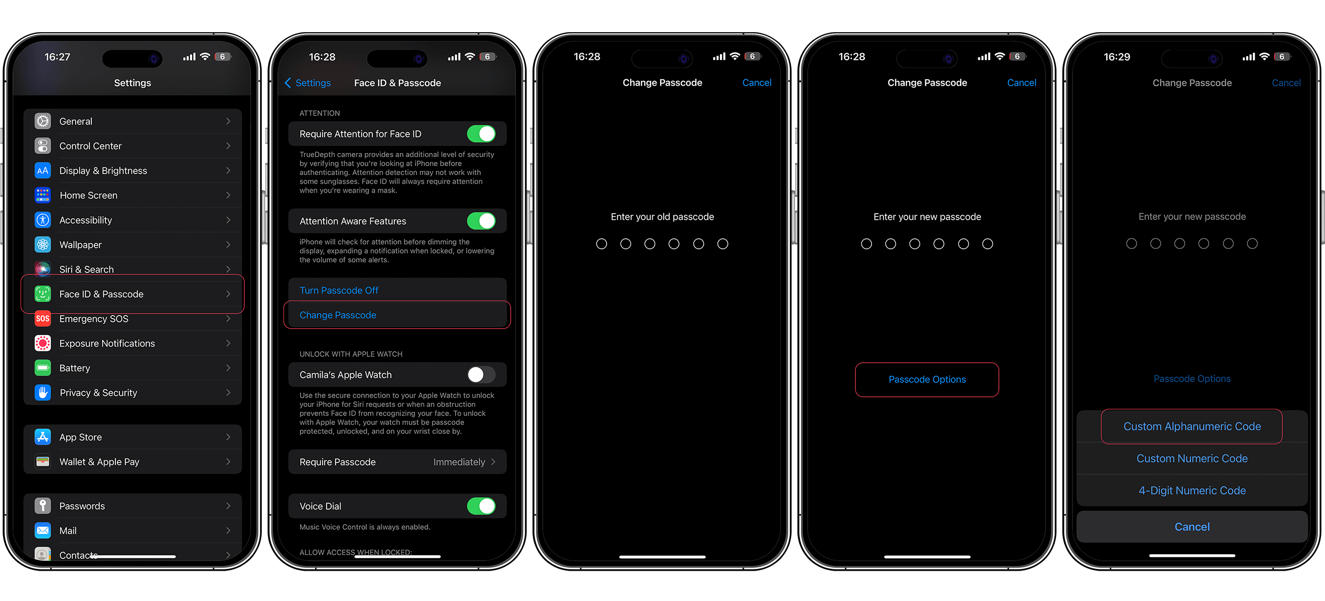 Screenshots showing how to setup a new passcode on an iPhone