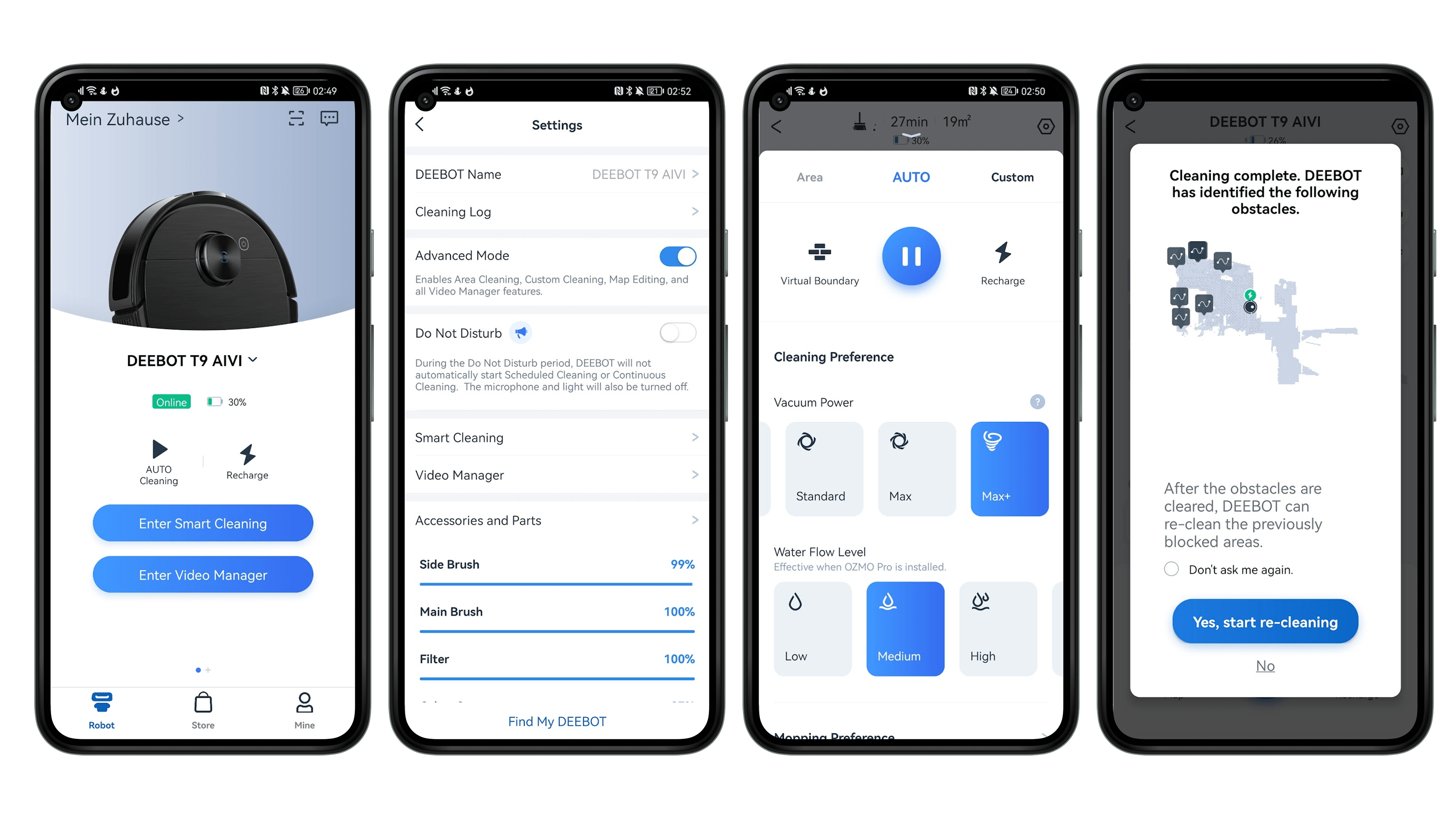 Screenshots der Ecovacs-Home-App